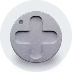 A white button with a cross on it