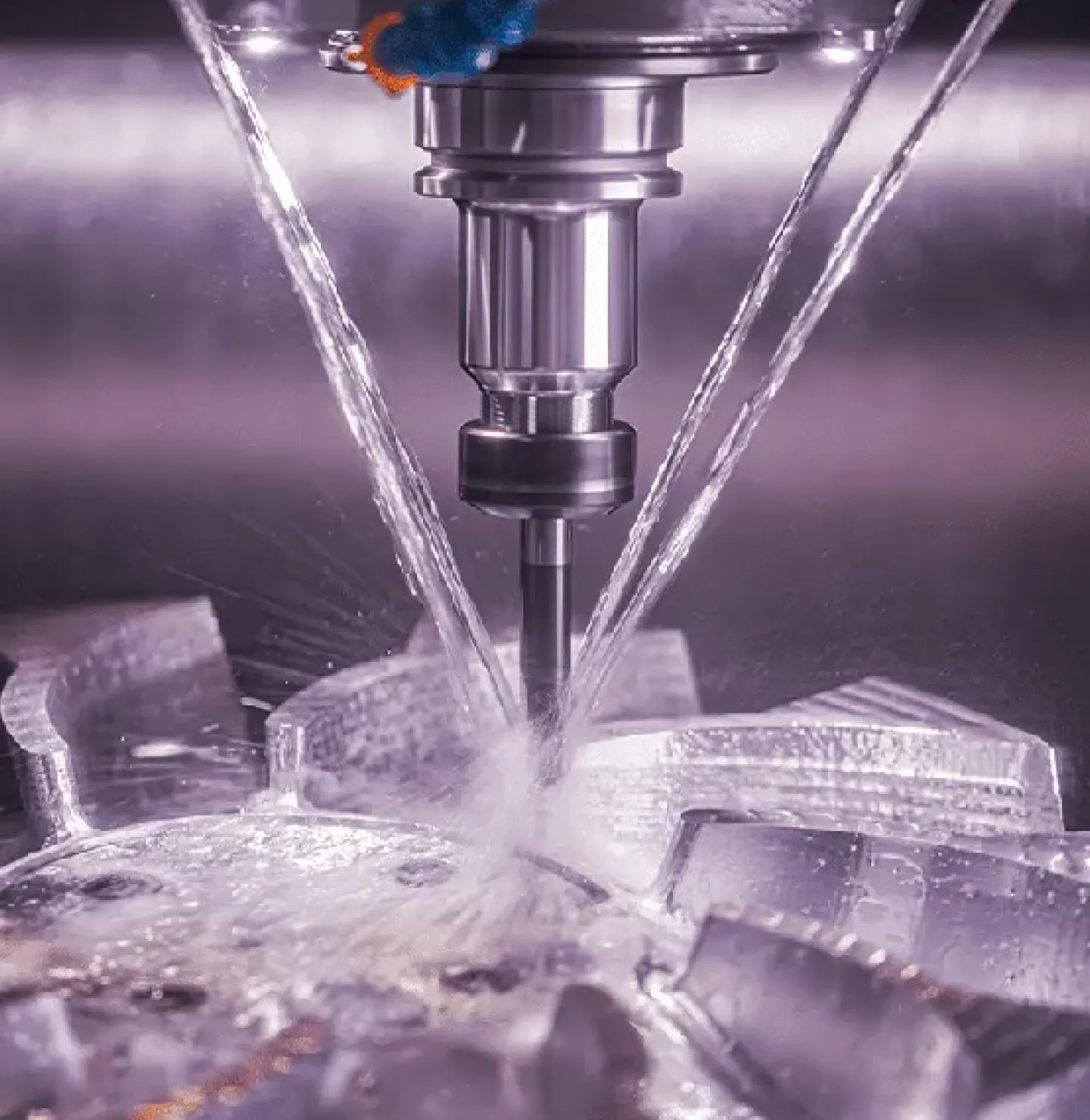A close up of a machine cutting ice