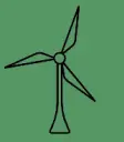 A drawing of a wind turbine on a green background