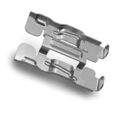 A pair of metal latches on a black background