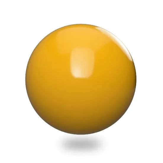 Glossy yellow sphere with light reflection floating against white background