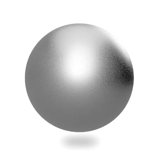 Shiny metallic sphere with gradient and shadow, floating in space