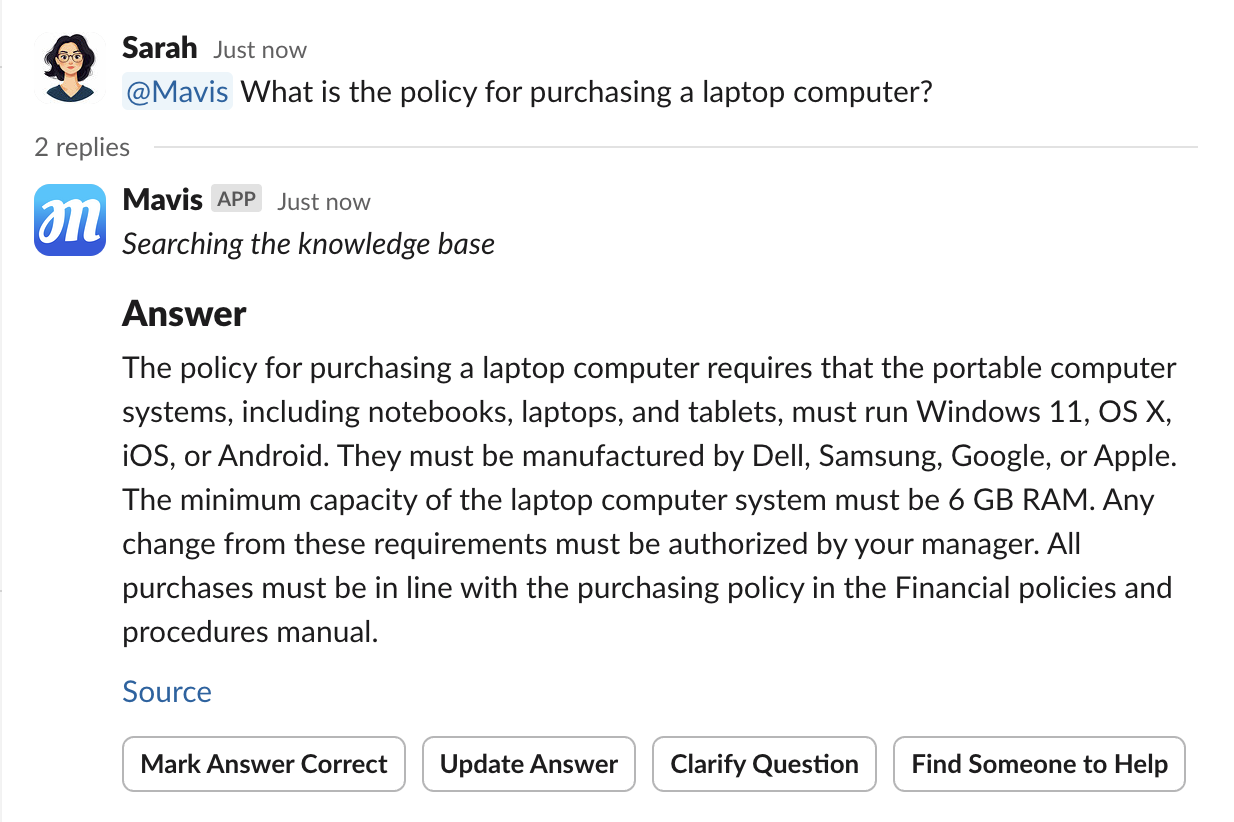 Mavis usage instructions in Slack