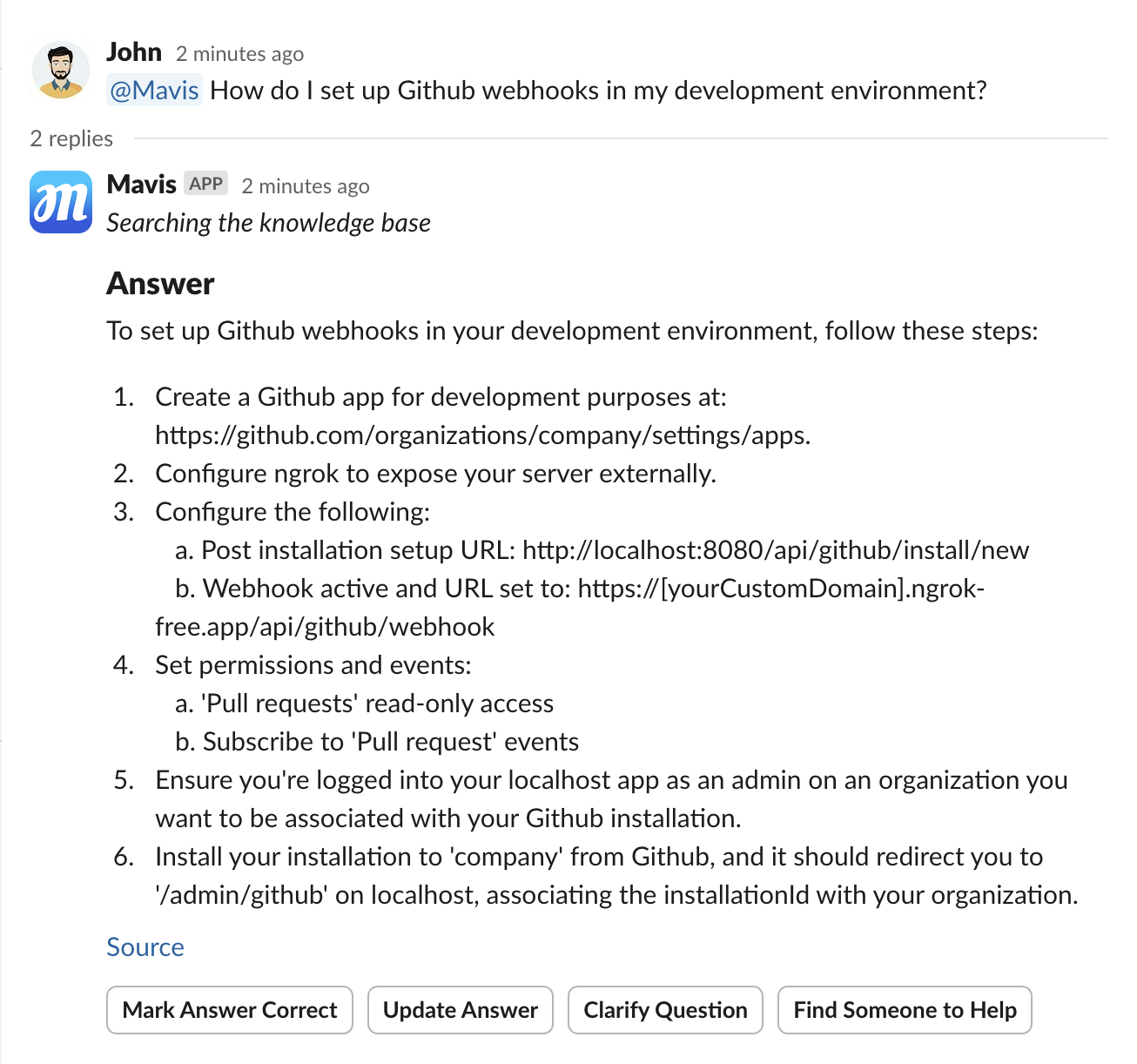 Mavis usage instructions in Slack
