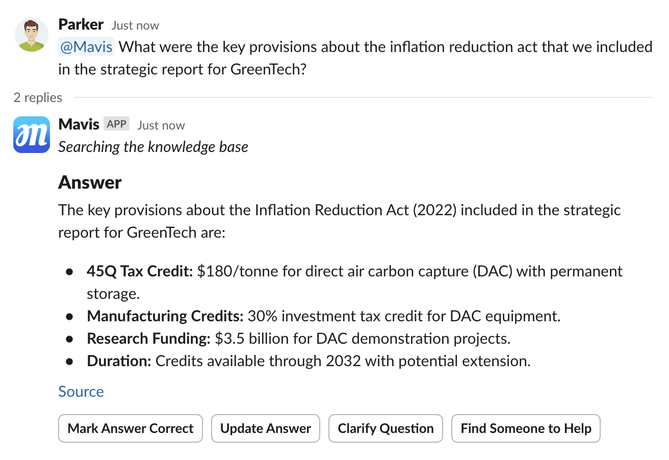 Mavis usage instructions in Slack