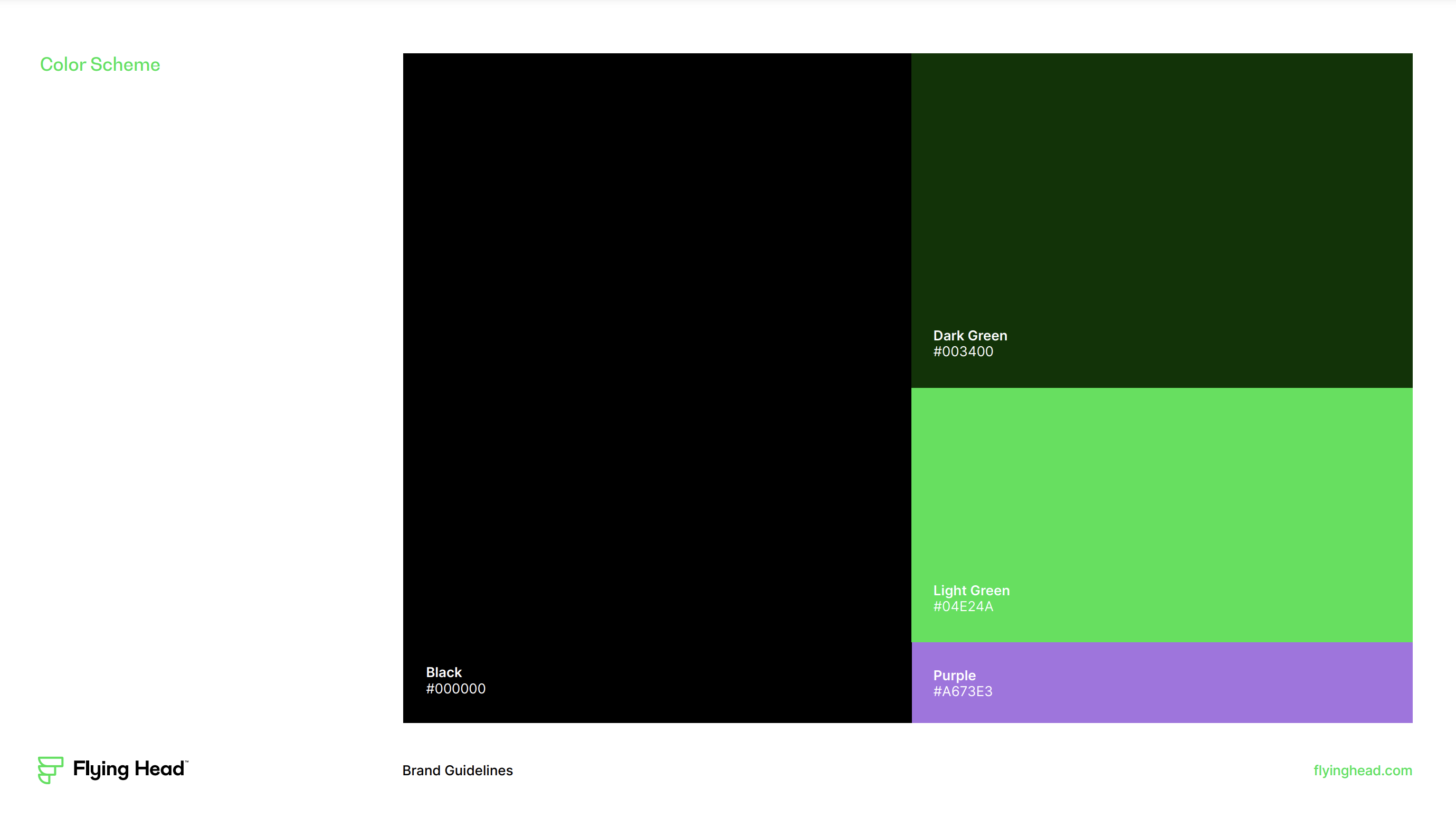 Client example: A page from Flying Head's Brand Manual with their color palette.