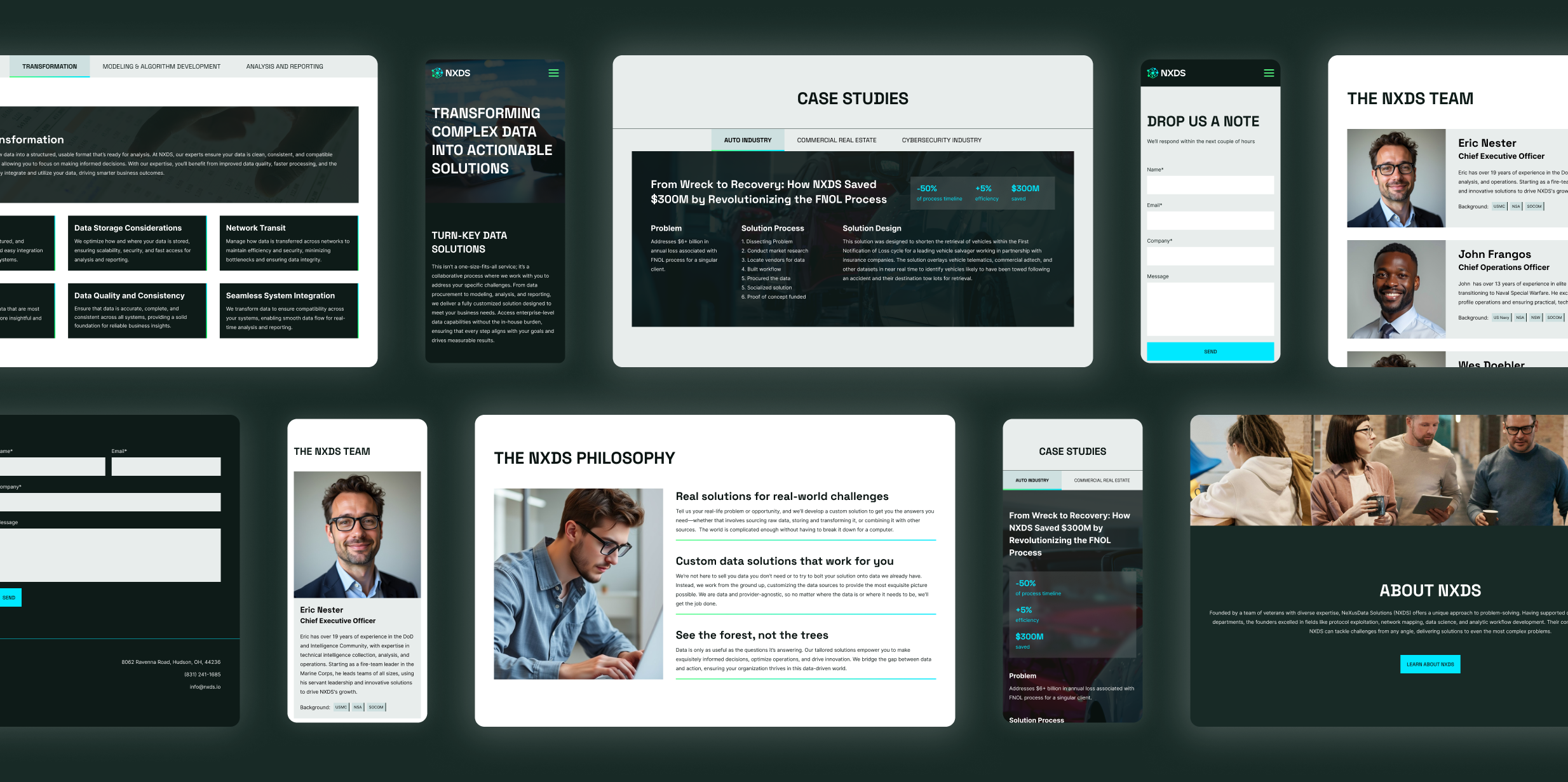 Client example: NXDS's desktop and mobile web design.