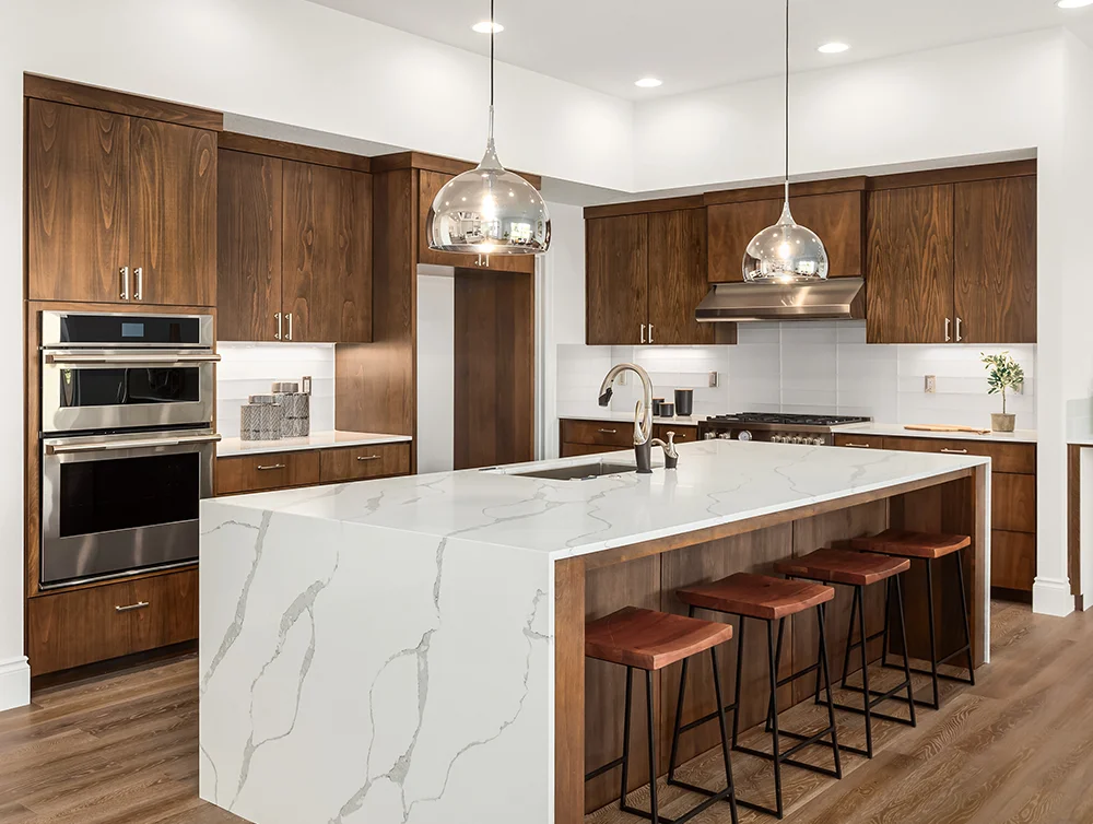 A modern kitchen with custom cabinets
