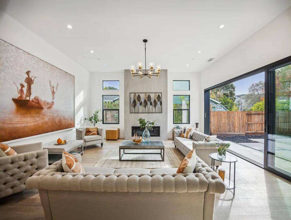 Living room of a modern home remodeled by Global Arch Construction