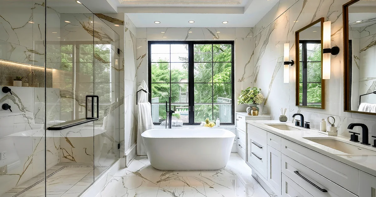 Modern remodeled bathroom.