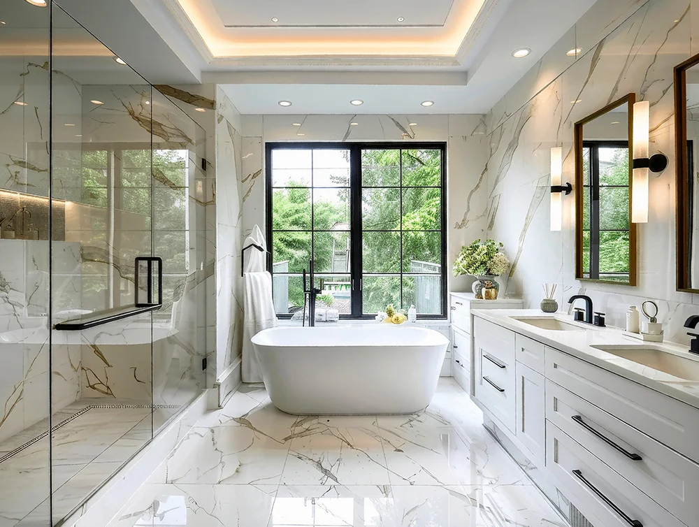 Modern remodeled bathroom.