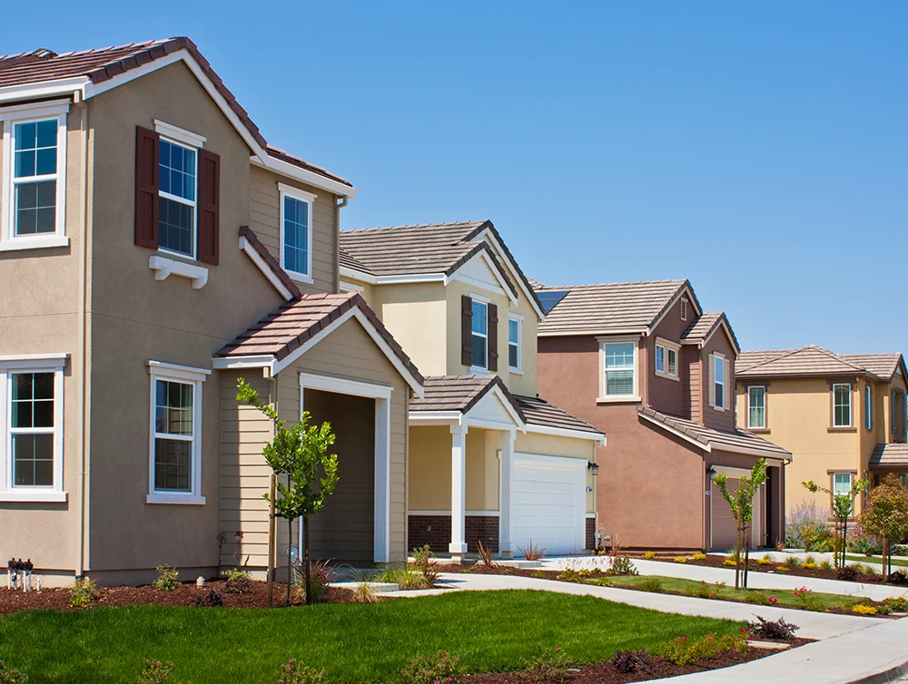 A row of stucco homes in Northern California.