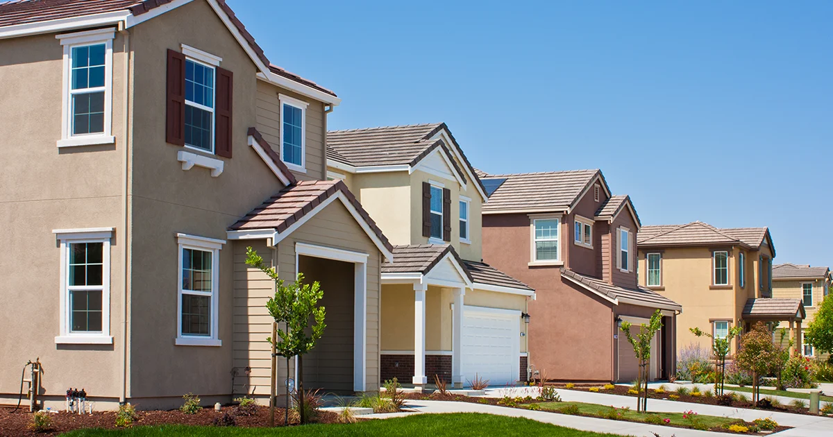 A row of stucco homes in Northern California.