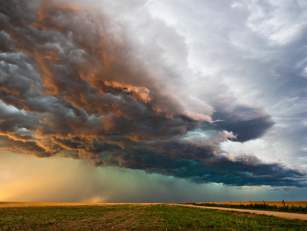 A storm approaching a residential area.