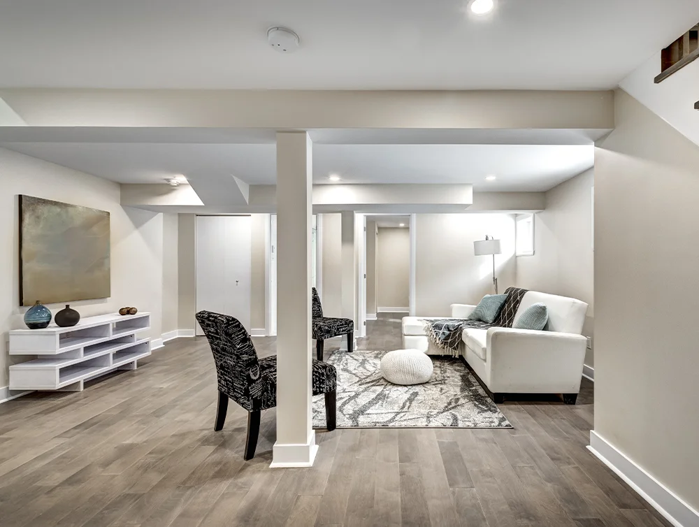 Home basement after water damage restoration.