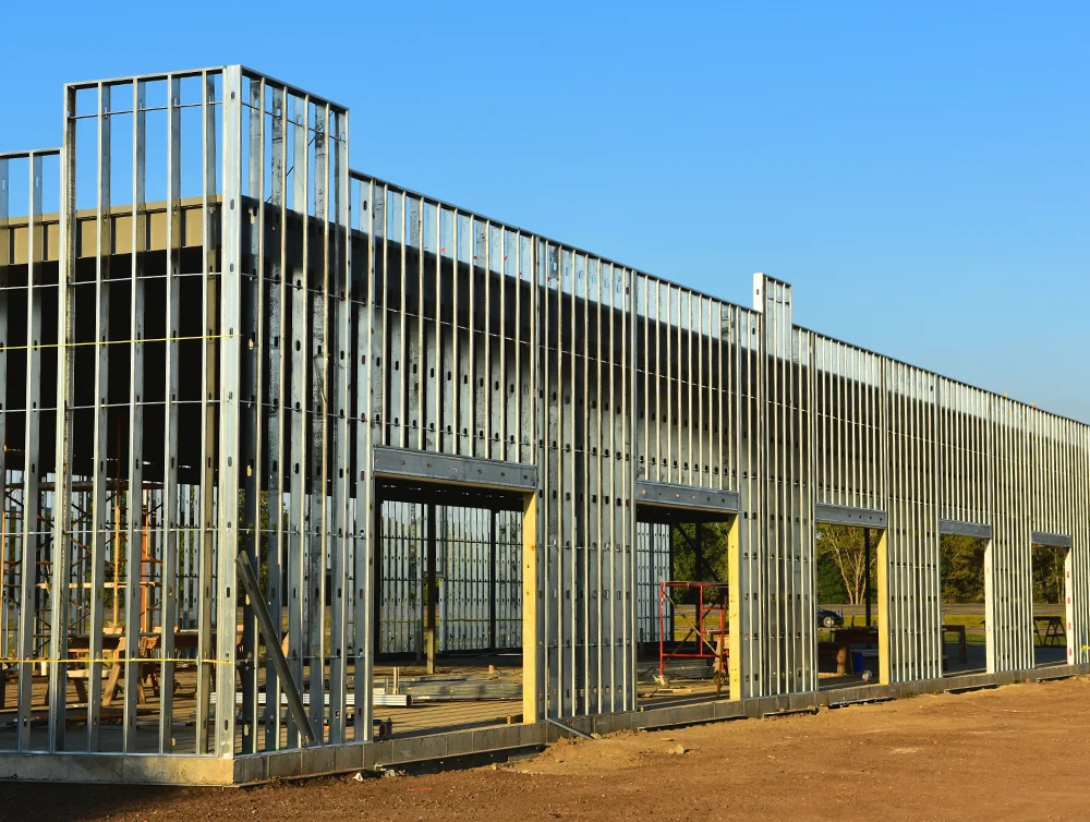 Steel frame of a commercial building.