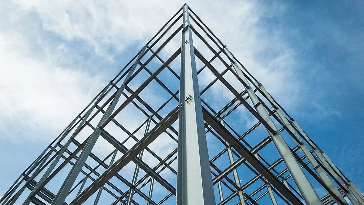 Steel frame of a commercial building.