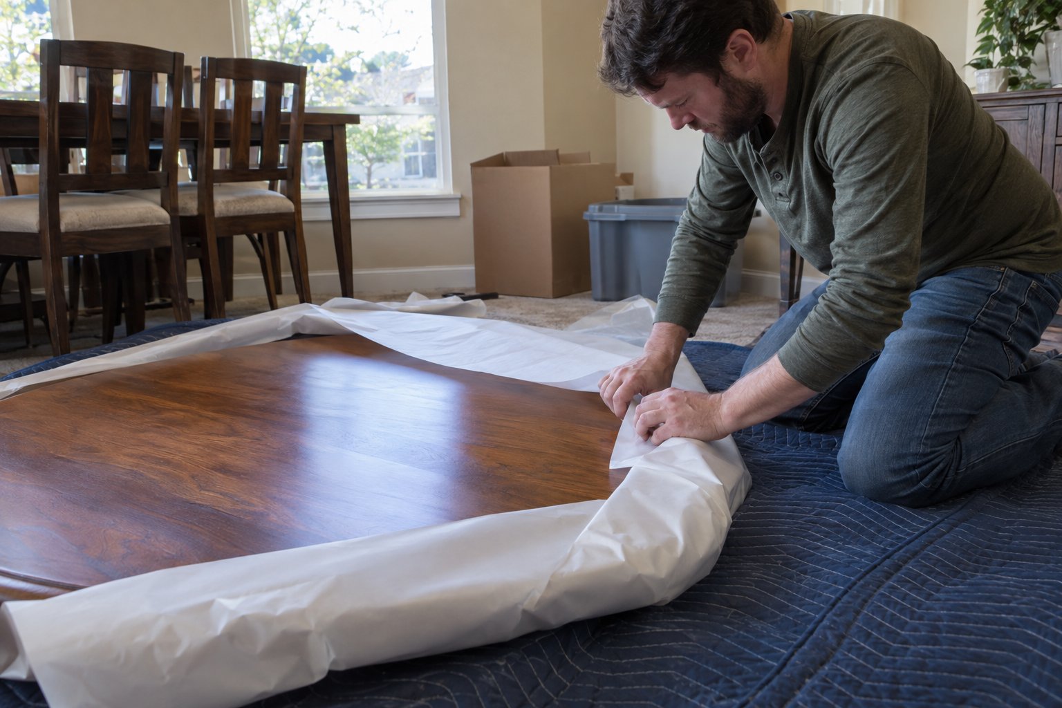 Learn how to pack a dining table for moving, from disassembly and leaf storage to padding glass tops and protecting legs from scratches and cracks.