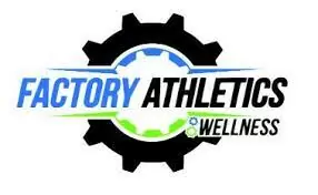 Factory Athletics Wellness logo with gear and blue and green circular design.