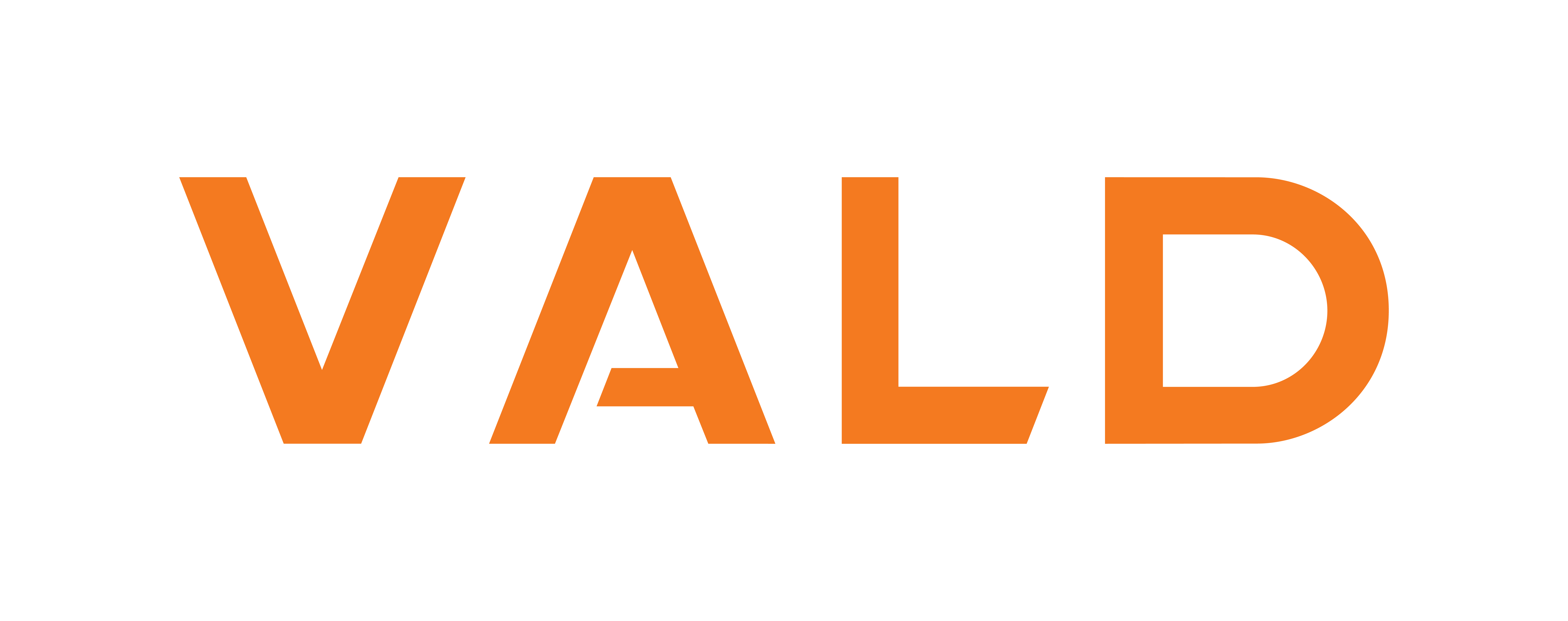 Orange uppercase text spelling VALD on a black background.