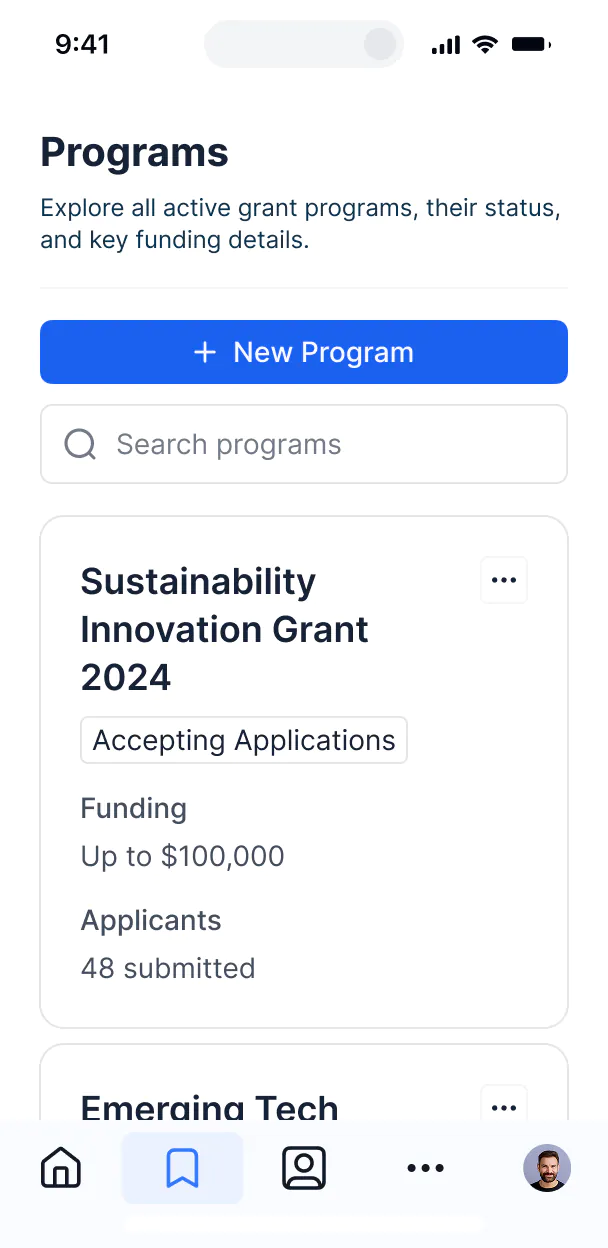 Grant management mobile app