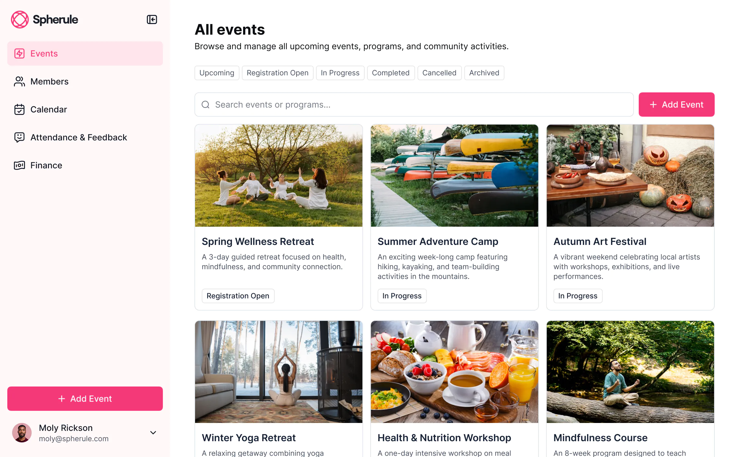 Membership and event management app