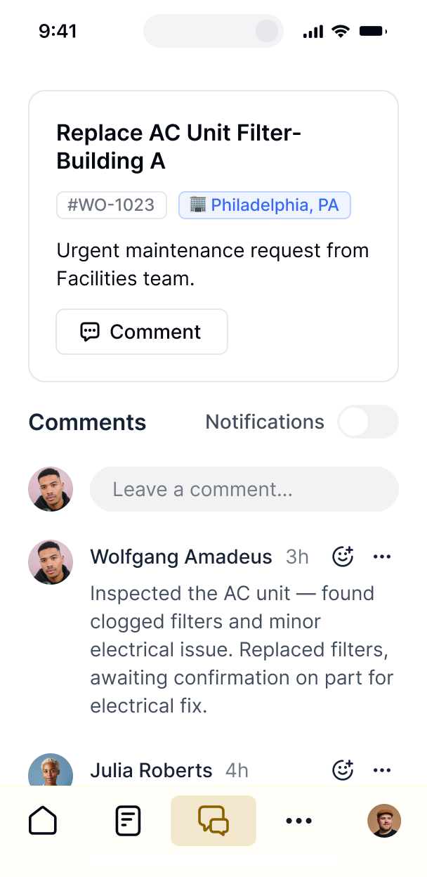 Work order management mobile app