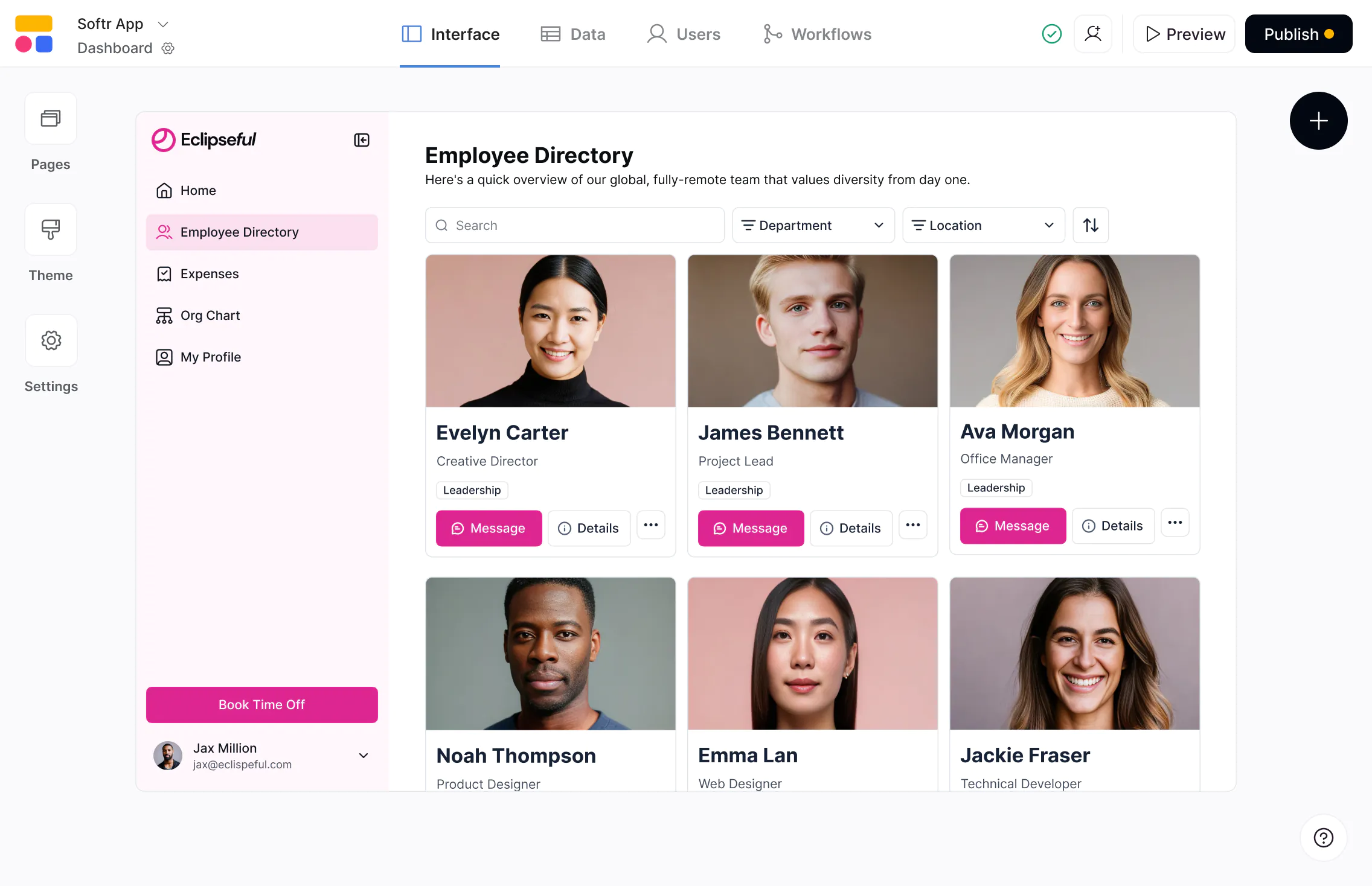 Softr vs Bubble showing a Softr-built employee portal
