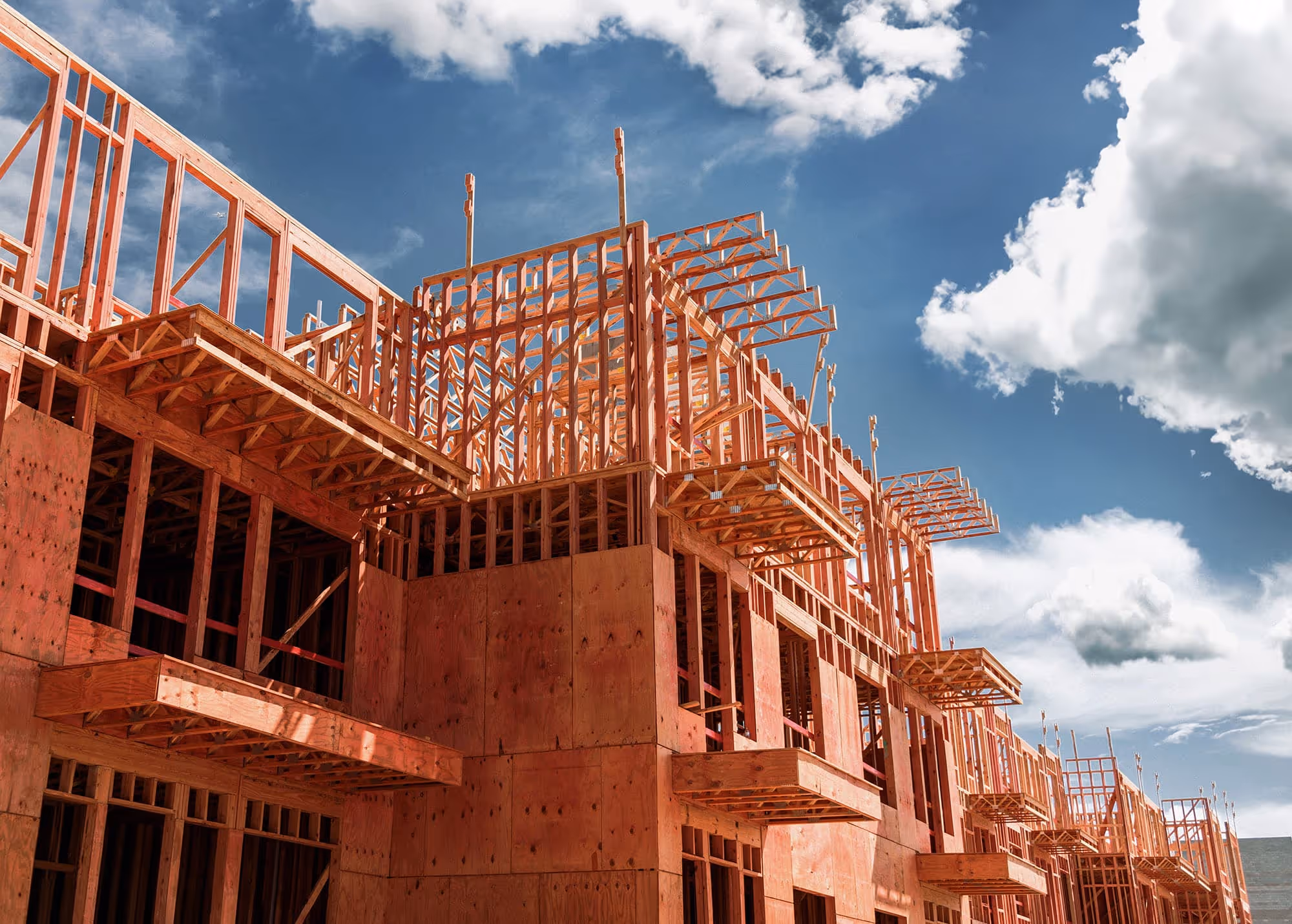 Fire retardant treated lumber being used as framing for a building.