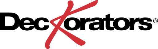 The deckorators logo black deckorators text with a red marker-style k.