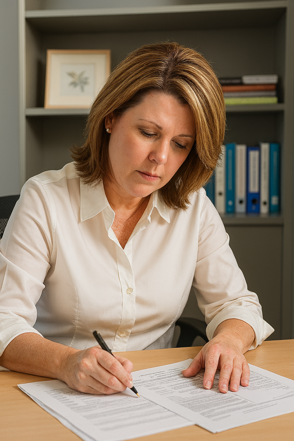 Genealogist working at a desk.