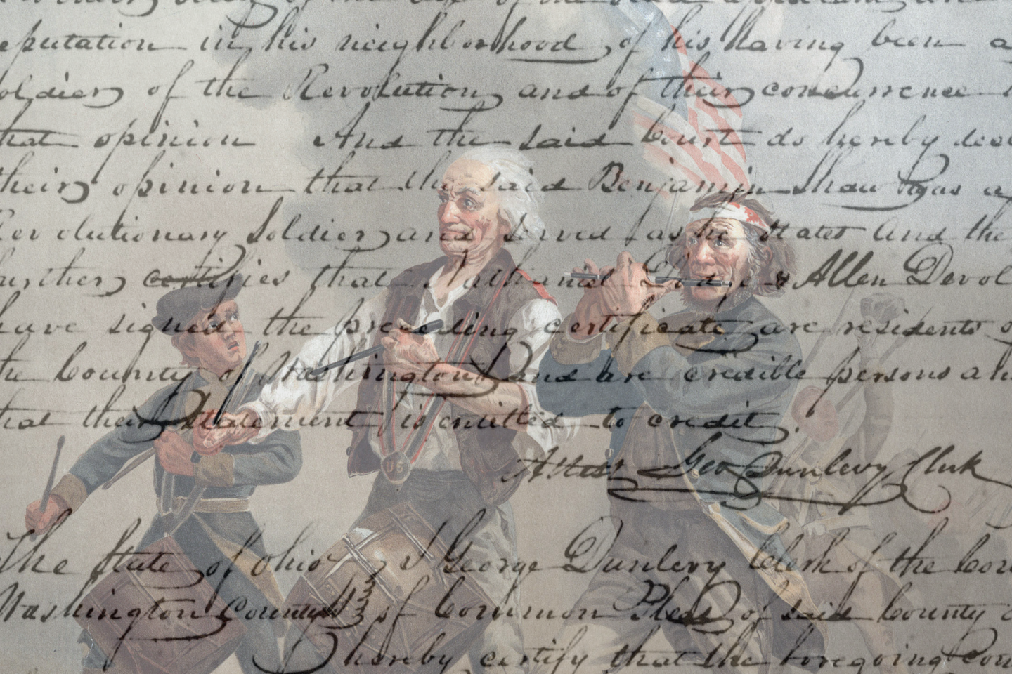 Revolutionary War document with soldier imagery