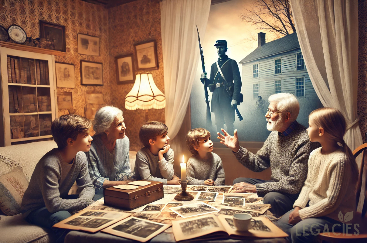 Grandfather telling family story of Civil War soldier