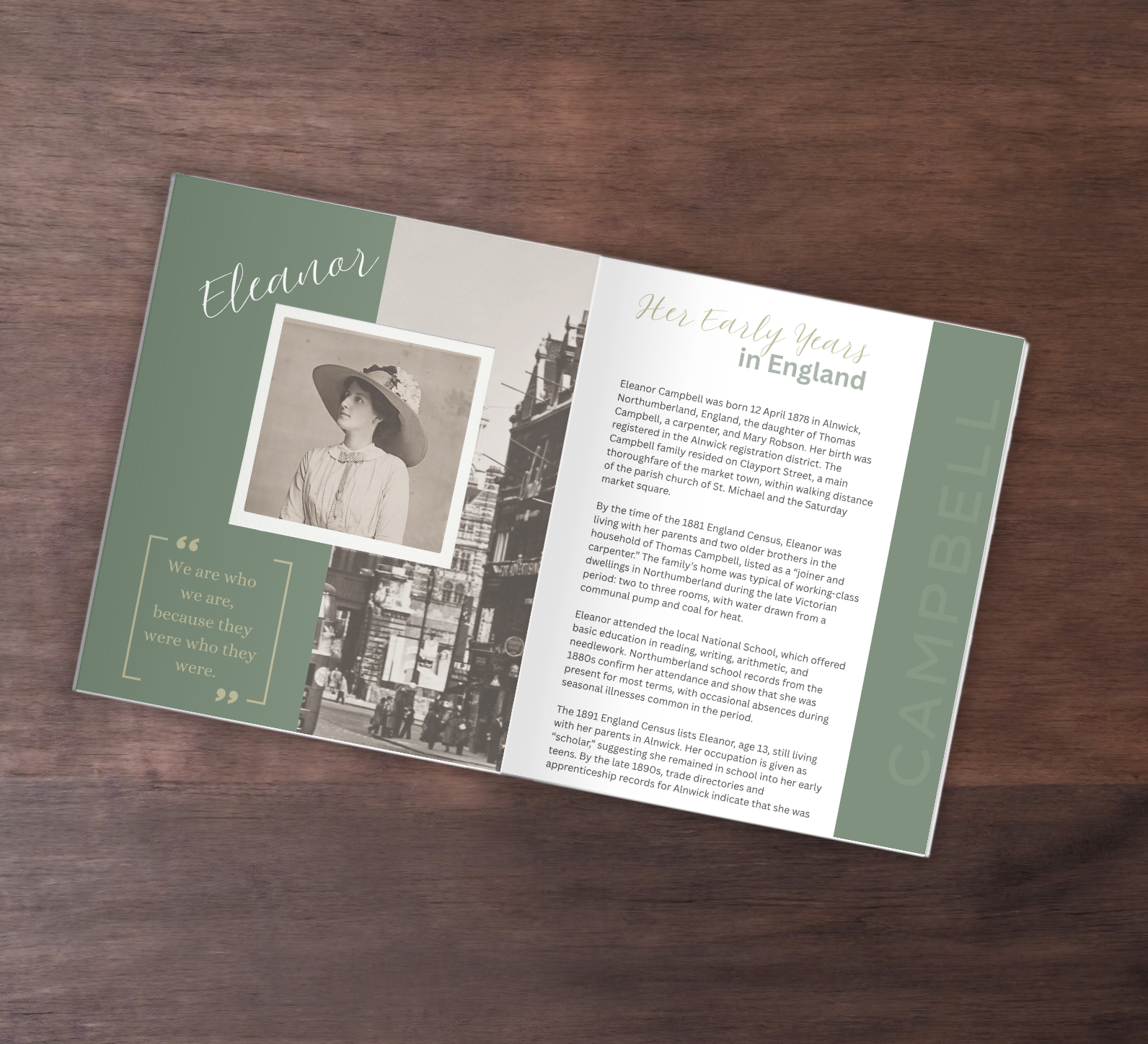 soft cover family history book on desk top