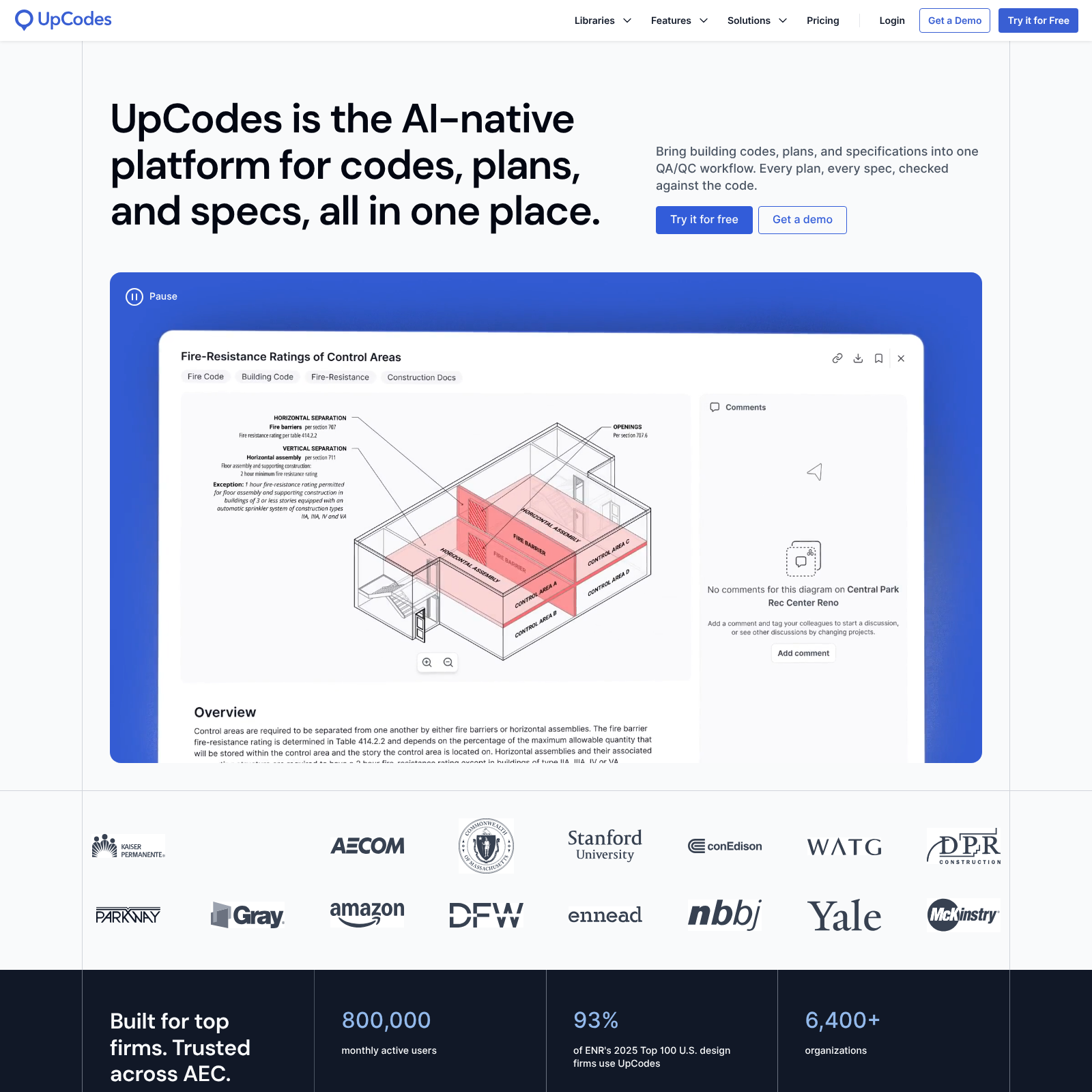 UpCodes homepage — Webflow by Armstrong