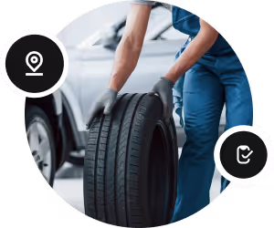 On-Site Tires employee holding a tire