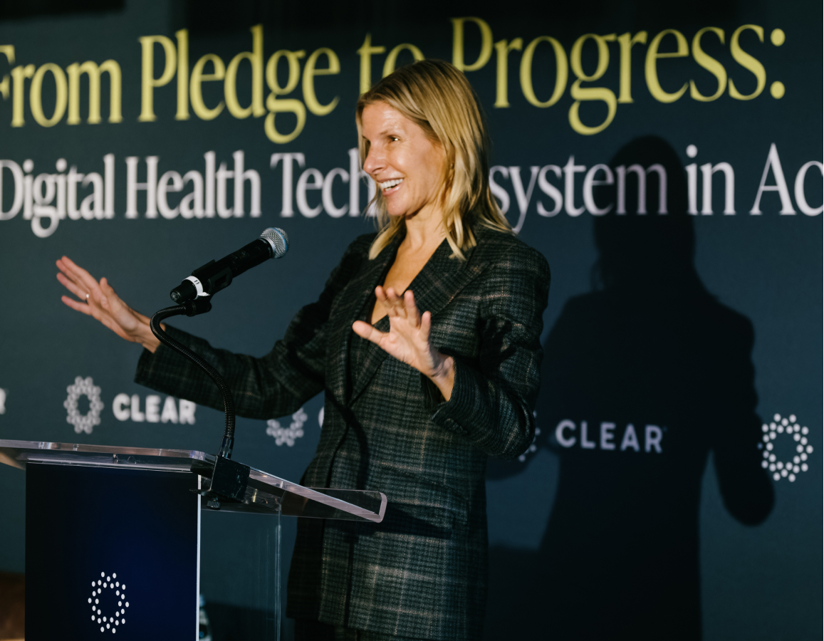 Person looking at CLEAR Multi-Layered Identity Screen