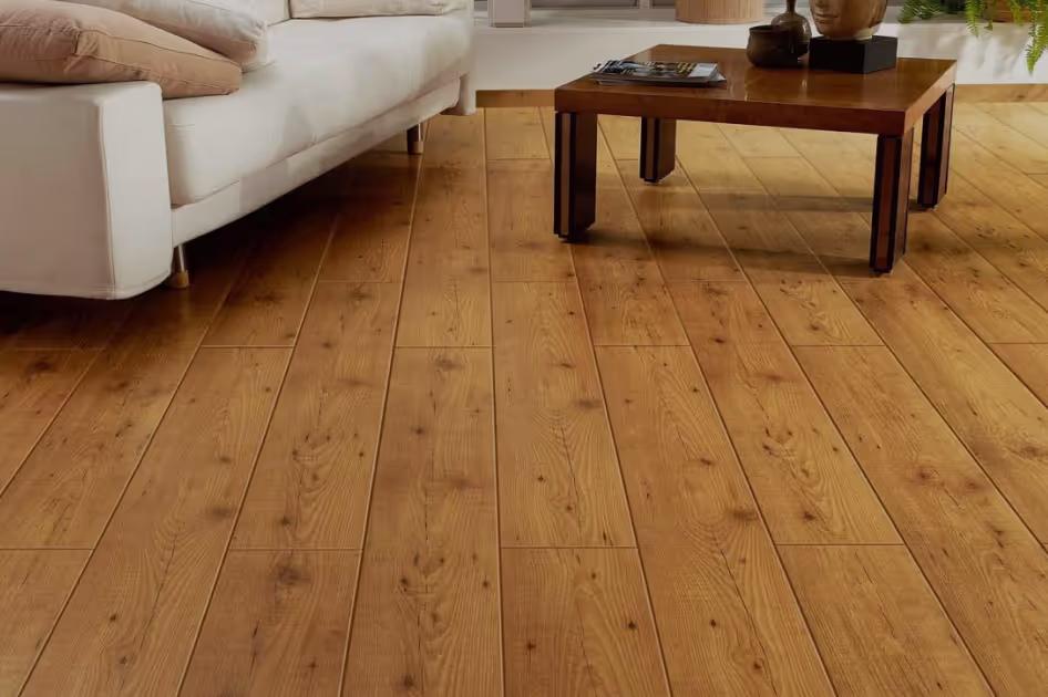 Wood-look laminate flooring in a furnished living room