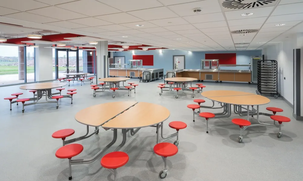 Polyflor resilient flooring in a school dining and common area