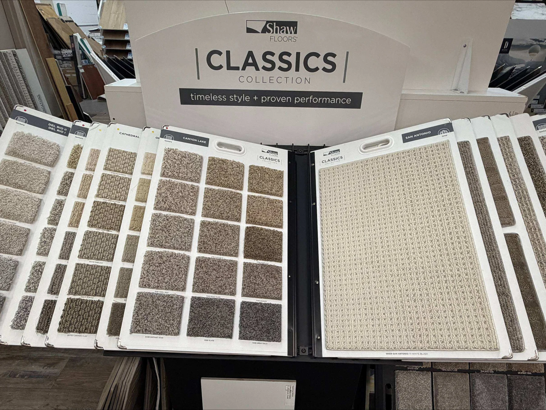 Shaw carpet samples in the Master Flooring Cambridge showroom