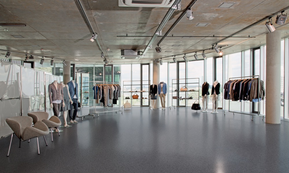 Polyflor Classic Mystique PUR in Nocturne 1380 installed in a clothing showroom