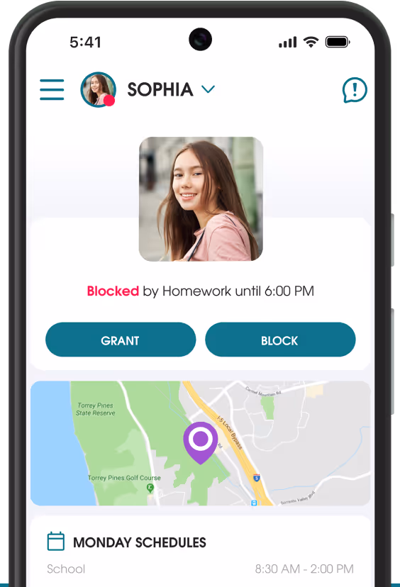 Parent's Dashboard of Child's Allowance and Block or Grant Status