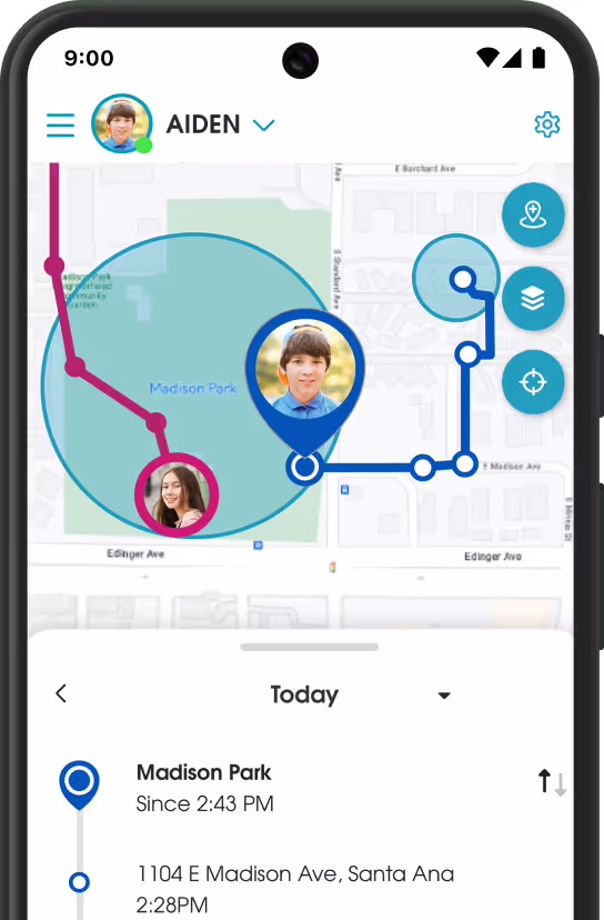 Parent's view of child's location and location history.