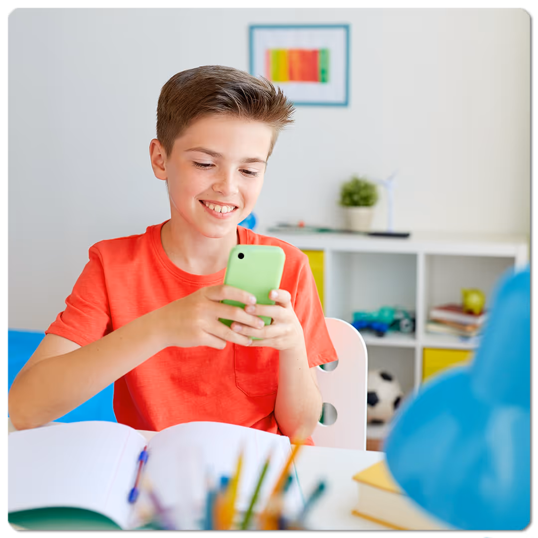 Boy on his phone surrounded by blocked social media apps.