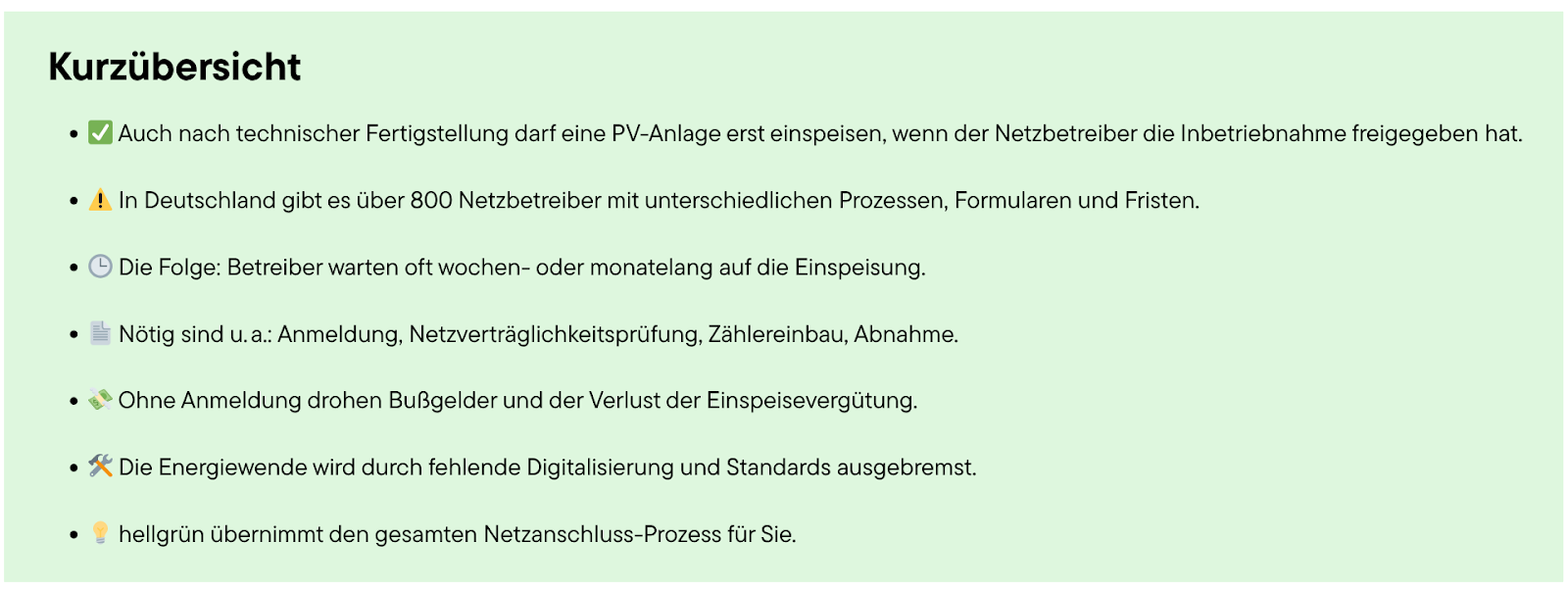Diese Kurzübersicht gibt einen Überblick über die Inhalte dieses Blogs zum Netzanschluss von PV-Anlagen