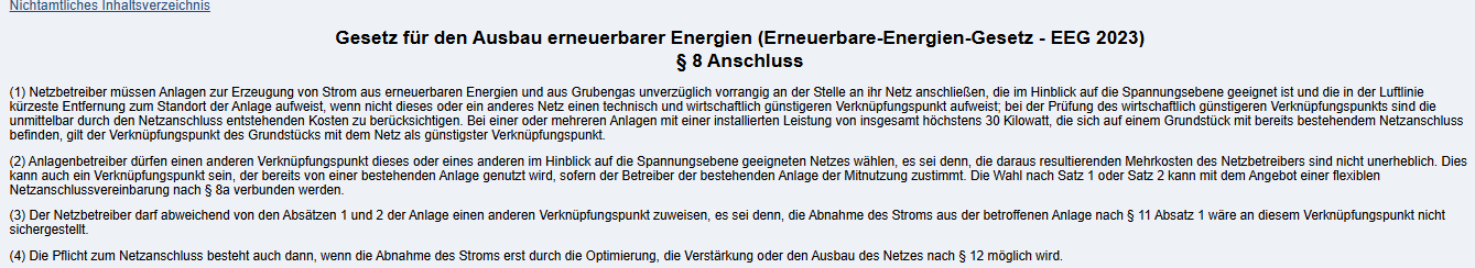 Ausschnitt aus dem EEG  § 8 Abs. 1 EEG 2023