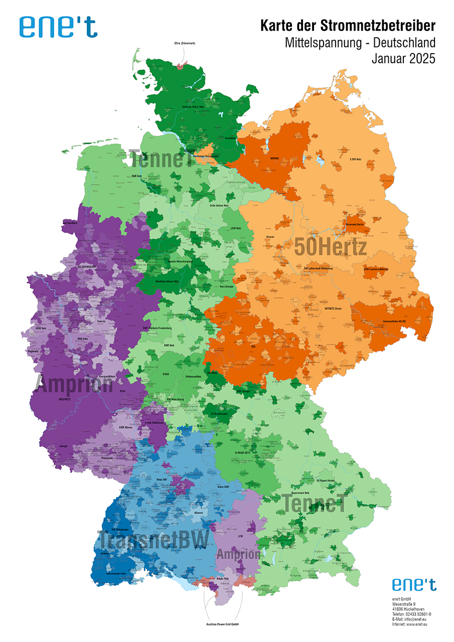 Karte der Stromnetzbetreiber Mittelspannung Deutschland Januar 2025