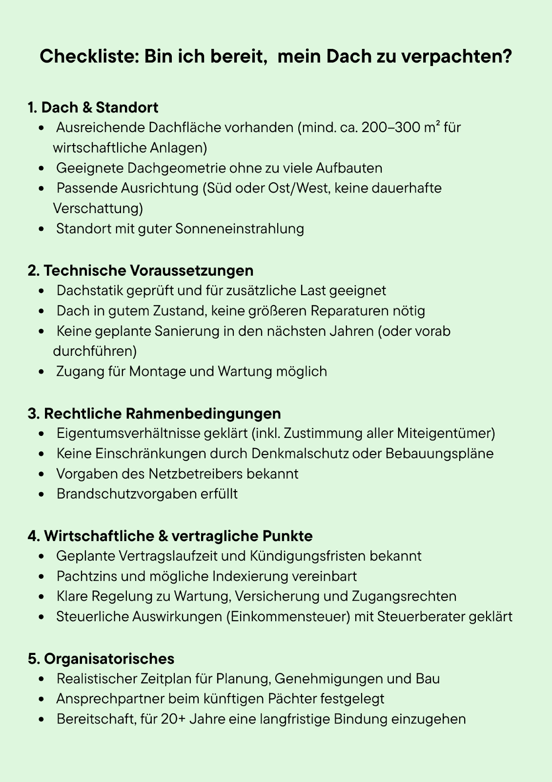 Checkliste: Bin ich bereit, mein Dach zu verpachten?