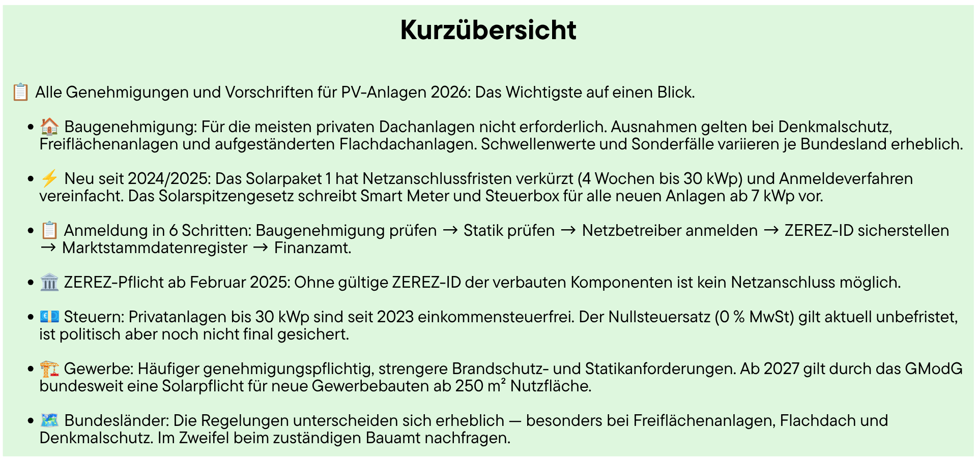 KurzübersichtPhotovoltaikanlage Genehmigungen und Vorschriften 2026: Alle Infos