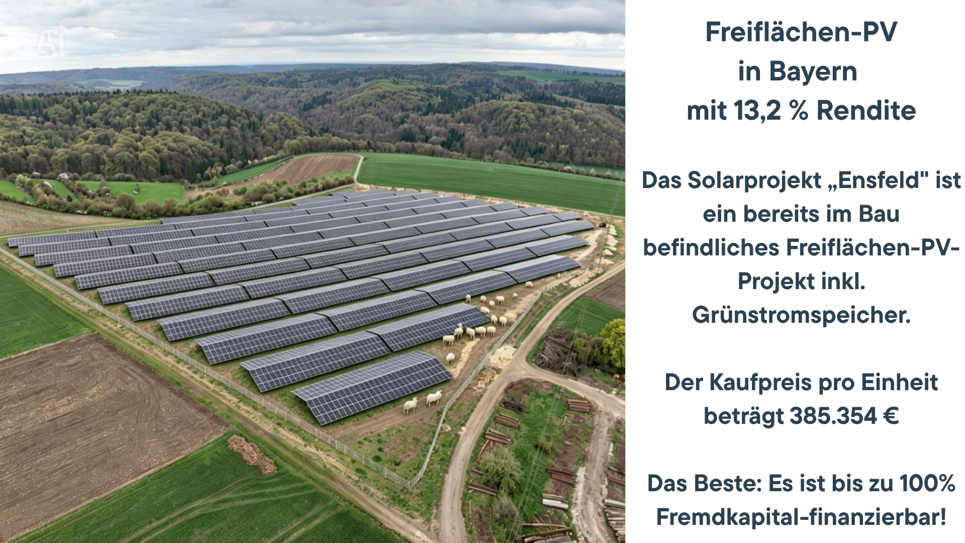 Übersicht zur Freiflächenanlage Ensfeld von hellgrün: Bild mit Renditeangaben und mehr